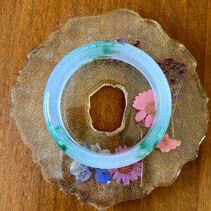 Natural White and Green Jade Bangle Bracelet- Inner Diameter about 60mm